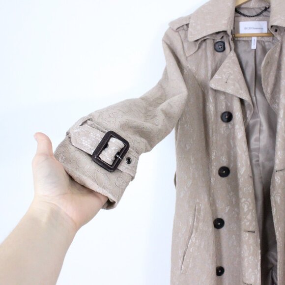 *BCBGeneration Women's Belted Lace Beige Trench Coat - Picture 6 of 11